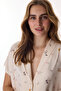 Beige Margot Patterned Buttoned Shirt Capri Pajama Set - 3
