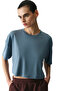 Dark Blue Modal Crop T-Shirt with Slits - 3