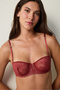 Burgundy V Vire Lace Underwire Gathering Balconette Bra - 4