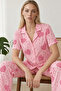 Pink Heart and Plaid Patterned Pajama Set 4640-Pink - 4