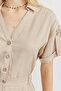 Women's V-Neck Elastic Waist Buttoned Mini Jumpsuit - 7