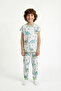 Boy's Green Sleepasaurus Short Sleeve 2-Piece Pajama Set - 3