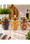 Set of 3 Glass Round Jars with Gold Metal Vacuum Lid and Diamond Handle Pattern, 3 X 800 ml