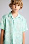 Oversize Wide Fit Polo Collar Patterned Viscose Short Sleeve Shirt Boys F5672A825Hs - 4