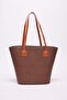 Women's Studded Detailed Straw Shoulder Bag - 4