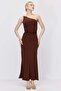 Women's One-Shoulder Slit Dress with Accessories - 5
