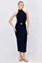Women's Halter Neck Buckle Midi Dress - 3