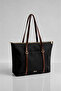 Women's Black Bitter Brown Handle Lined Hand and Shoulder Bag