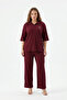 Bürümcük Fabric Brooch Detail Three Quarter Sleeve Top and Bottom Pants Set