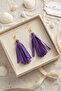 Gold Color Chain Earrings – Purple Color Tassel Design - 6