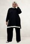 67070 Plus Size Garni Detailed Modal Pants Suit - Black