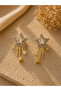 Stone-Set, Gold Color, Comet Star Earrings Acr9805