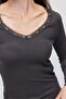 Women's Lace Detailed V-Neck Ribbed Long Sleeve Blouse - 6