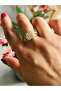 Steel Adjustable Gold Color Baguette Stone Ring Acr0140