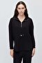 Women's Collared Zippered Knitted Sweatshirt with Drawstring Waist - 2