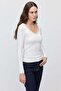 Women's Lace Detailed V-Neck Ribbed Long Sleeve Blouse - 2