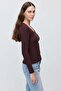Women's Lace Detailed V-Neck Ribbed Long Sleeve Blouse - 3