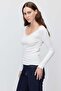 Women's Lace Detailed V-Neck Ribbed Long Sleeve Blouse - 4
