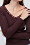Women's Lace Detailed V-Neck Ribbed Long Sleeve Blouse - 5