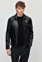 Men's Leather Coat with Zipper and Pocket - 2