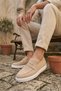Ba0580 Laceless Belted High Sole Cream Suede Men's Shoes - 2