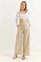 Beige Elastic High Waist Wide Leg Pants with Stitching Detail and Double Pockets, Comfortable Cut