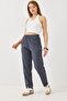 Anthracite Canvas Fabric High Waist Elastic Mom Cut Comfortable Fit Pants with Double Pockets on the Sides - 3