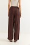 Brown Wrinkled Textured Elastic High Waist Comfortable Cut Vertical Striped Trousers - 6