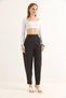 Black Woven Fabric High Waist Carrot Model Double Button Palazzo Form Trousers - 4