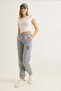 Gray Shaded Three-Thread Elastic High-Waist Comfortable Fit Sweatpants with Embroidery Detail - 3