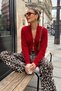 Women's Red Stand Collar Double Zipper Knitwear Cardigan Nns021 - 2
