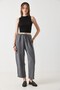 Gray Flexible Textured Elastic Waist Comfortable Cut Wide Leg Lace-Up Detailed Loose Trousers - 2