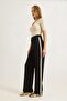 Black Polyester Fabric High Waist Wide Leg Pants with Stripe Detail on the Sides, Comfortable Cut - 4