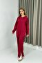 Red Flexible Textured Slit-Cuff Detailed Oversize Wide-Cut Comfortable Fit Pants - 3