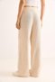 Pink Cotton Fabric Elastic Waist Wide Leg Line Patterned Relaxed Fit Linen Trousers - 6