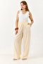 Yellow Woven Fabric High Waist Relaxed Fit Pants with Adjustable Elastic Waist Detail