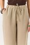 Beige Woven Fabric Elastic Waist Lace-Up Comfortable Cut Wide Leg Loose Pocketed Trousers - 2