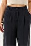 Black Seasonal Textured Fabric High Waist Elastic Adjustable Detailed Comfortable Cut Pants - 3
