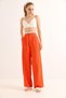 Orange Woven Fabric High Waist Wide Leg Palazzo Trousers with Belt Detail - 4