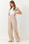 Mink Woven Fabric, Elastic Waist, Side Zipper, Casual Cut, Seasonal Wide-Legged Trousers - 3