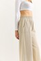 Beige Elastic High Waist Wide Leg Pants with Stitching Detail and Double Pockets, Comfortable Cut - 3