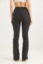Black Ribbed Lycra Fabric High Waist Slim Fit Spanish Flare Trousers with Fringe Detail - 5