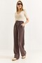 Anthracite Stretchy Fabric Wide-Legged Tencel Trousers with Elastic Waist and Lace-Up Detail - 2