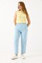 Light Blue Canvas Textured High Elastic Waist Mom Cut Comfortable Fit Pants with Side Pockets - 3