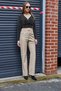 Beige Faux Leather High Waist Wide Leg Full-Fit Pants with Button and Zipper Detail - 3