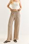 Mink Wrinkled Textured Elastic High Waist Comfortable Cut Longitudinal Striped Wide Leg Trousers - 6