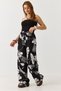 Black Woven Fabric High Waist Elastic Comfortable Cut Self-Waisted Colorful Patterned Trousers - 2
