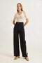 Black Polyester Fabric High Waist Wide Leg Pants with Stripe Detail on the Sides, Comfortable Cut