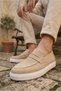 Ba0580 Laceless Belted High Sole Cream Suede Men's Shoes