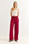 Burgundy Wrinkled Textured Striped Wide-Leg Pants with Elastic Waist and Adjustable Comfortable Cut - 5
